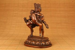 antique chinese old boxwood Buddha evil love girl statue figure netsuke deco 4