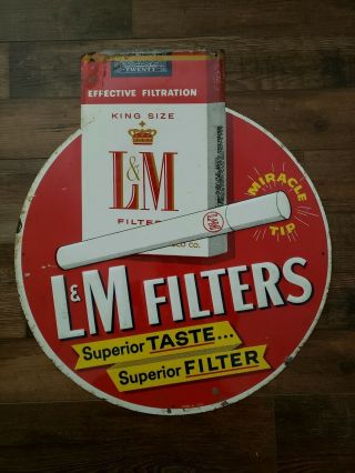 Rare Vintage L&m Cigarette Embossed Metal Tin Advertising Sign Unusual Shape