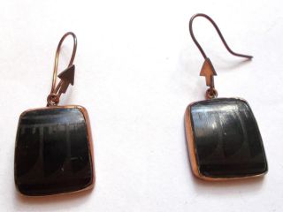 Vintage Signed Lapidario Barrera Copper Arrow Black Pierced Earrings