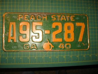 Vintage License Plate 1940 Antique Old Early Georgia Peach State Nr