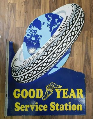 Goodyear Service Station 2 Sided Vintage Porcelain Sign 24 X 36 Inches Flange