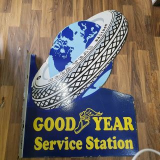 GOODYEAR SERVICE STATION 2 SIDED VINTAGE PORCELAIN SIGN 24 X 36 INCHES FLANGE 2