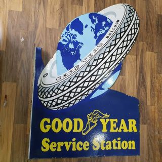 GOODYEAR SERVICE STATION 2 SIDED VINTAGE PORCELAIN SIGN 24 X 36 INCHES FLANGE 3