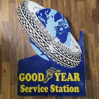 GOODYEAR SERVICE STATION 2 SIDED VINTAGE PORCELAIN SIGN 24 X 36 INCHES FLANGE 5