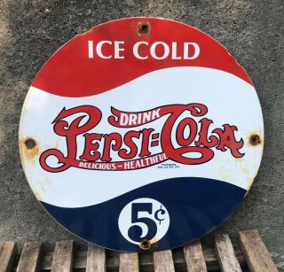 Vintage Pepsi Cola Porcelain Sign,  Soda Pop,  Gas Station,  Fountain,  Mountain Dew