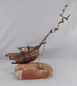 Vtg Curtis Jere Mid Century Modern Sculpture Ship Wreck On Sandbar W/ Seagulls