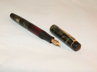Vintage National Security Auto - Tank Fountain Pen - Green Pearl - Red Ink View