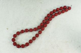 VTG Chinese Carvd Cinnabar Beads Necklace 2