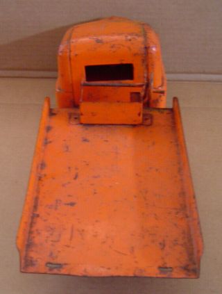 Vintage Structo Toys Flatbed Wrecker Tow Truck Orange Metal Pressed Steel 4