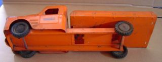 Vintage Structo Toys Flatbed Wrecker Tow Truck Orange Metal Pressed Steel 5
