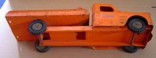 Vintage Structo Toys Flatbed Wrecker Tow Truck Orange Metal Pressed Steel 6