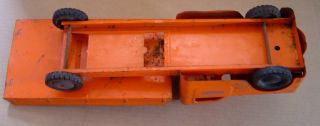 Vintage Structo Toys Flatbed Wrecker Tow Truck Orange Metal Pressed Steel 7