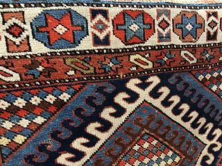 Auth: 19th C Antique Caucasian Runner Dramatic Geometric Wool Beauty 4x14 Nr