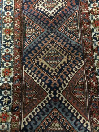 Auth: 19th C Antique Caucasian Runner Dramatic Geometric Wool Beauty 4x14 NR 7