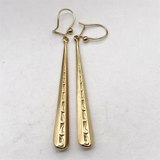 Vintage Solid 9ct Gold Modernist Large Pendant Dropper Ladies Earrings