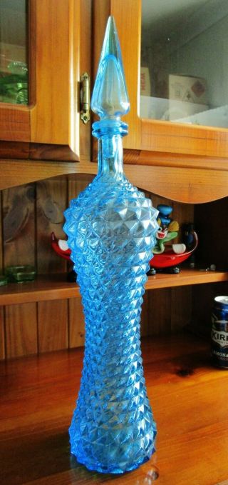 Vibrant Turquoise Blue Vintage Italian Art Glass Genie Bottle Decanter