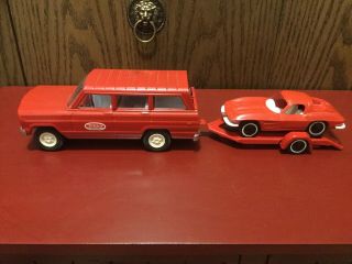 Vintage Tonka Red Jeep Wagoneer,  Trailer And Corvette 1960’s
