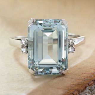 8 Carat Natural Aquamarine Diamond Vintage Cocktail Ring Emerald Cut Estate 8ct