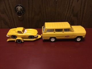 Vintage Tonka Yellow Jeep Wagoneer,  Trailer And Corvette 1960’s.