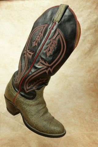 Vtg Tony Lama Black Label Bull Hide Leather Pull On Western Cowboy Boots Mens 7d