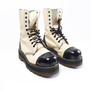 Dr.  Martens Vintage Two Tone Platform Boots Steel Toe Off White Black Uk 4 Us 7