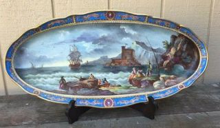 Antique Meissen Monumental Plaque,  Fish Platter,  Plate,  Ships,  Fishermen,  Castle