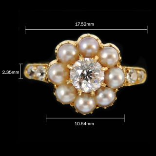 Victorian / Edwardian 18ct Gold diamond & Pearl Ring 11