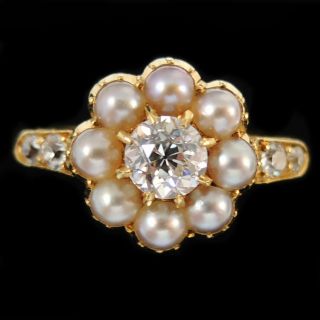 Victorian / Edwardian 18ct Gold diamond & Pearl Ring 2