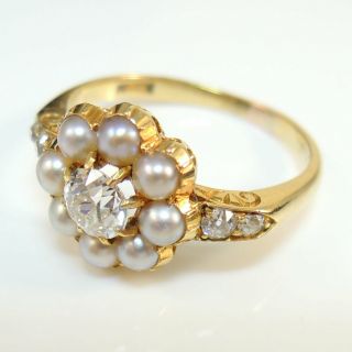 Victorian / Edwardian 18ct Gold diamond & Pearl Ring 5