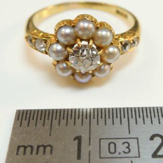 Victorian / Edwardian 18ct Gold diamond & Pearl Ring 6