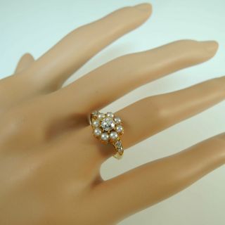 Victorian / Edwardian 18ct Gold diamond & Pearl Ring 8