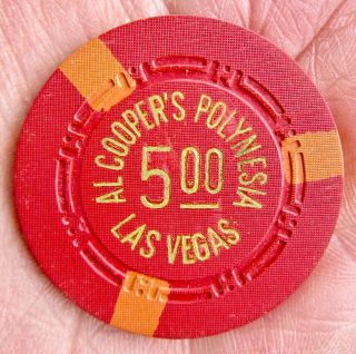 1951 vintage $5 CASINO CHIP poker AL COOPER ' S POLYNESIA gambling LAS VEGAS NV us 2