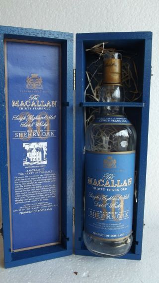 Macallan 30 Year Old Vintage Blue Label Empty Bottle,  Box