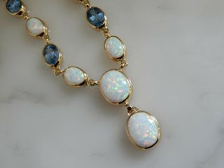 A Fabulous 9 Ct Gold 15.  00 Carat Cabochon Opal And Blue Topaz Negligee Necklace