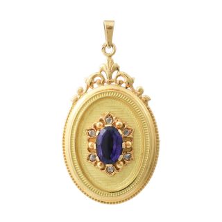 French Victorian 18k Gold Amethyst Diamond Locket Pendant