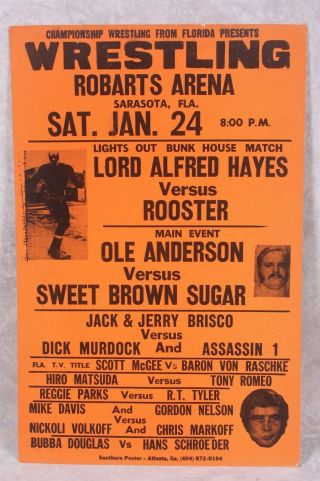 Vintage Nwa Florida Championship Wrestling Poster 1981 Sarasota Ole Anderson