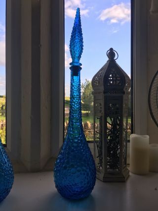 Vintage Blue Glass Bubble Genie Bottle Made In Italy Decanter Empoli