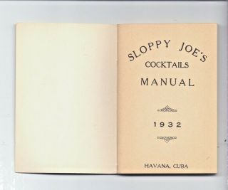 VERY RARE 1931 - 32 VINTAGE BAR GUIDE BOOKLET SLOPPY JOE ' S HAVANA CUBA 3