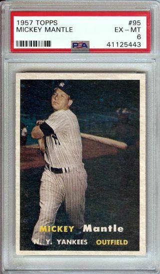 Mickey Mantle 1957 Topps Vintage Baseball Card Graded Psa Ex - Mt 6 Yankees 95