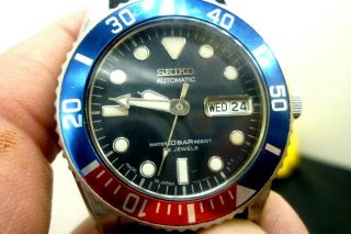 Mens 38mm Seiko 10bar 21j Auto Pepsi Submariner / Diver Skx025 Watch 7s26 - 0050