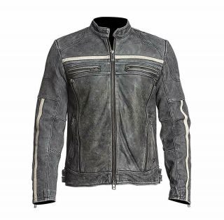 Distressed Leather Jacket For Men Biker Vintage Cafe Racer Retro Moon Rider Moto