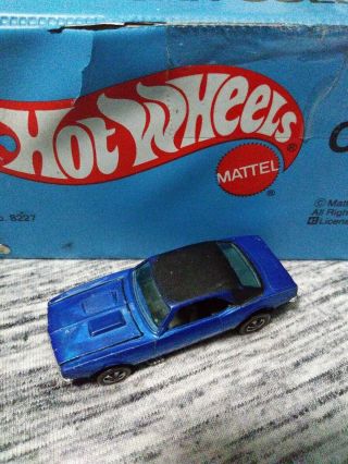 Vintage Hot Wheels Redline Custom Camaro In Blue With Black Roof.