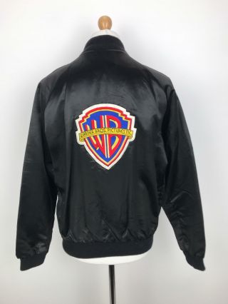 Vintage 1988 Warner Brothers Satin Jacket | Cast Crew Rare Bros | Large L Black