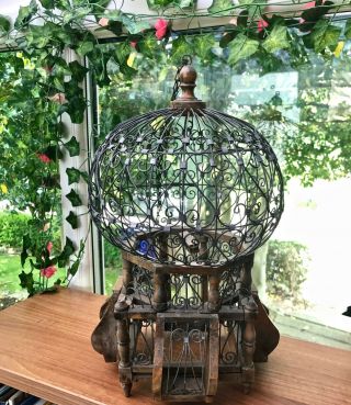 Ultra Rare Small Vintage/antique Victorian Style Wire & Wood Bird Cage