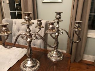 Set Antique Candle Sticks 3 Holder Candelabras Silver Plated