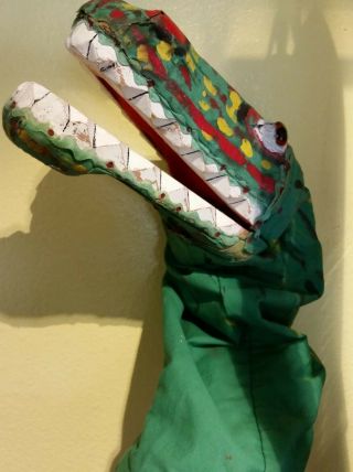 Vintage Punch And Judy Crocodile Puppet - Hand Carved Wood By Uk 