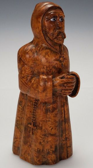 Antique 18th C.  Carved Burl Wood Figural Snuff Box Of Franciscan Monk