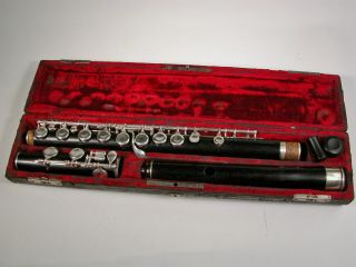 Antique Boehm System Grenadilla Wood & Silver C - Flute By W.  R.  Meinell Of N.  Y.