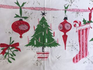 Vintage Shiny Brite Christmas Tablecloth - Mid Century - Luther Travis - Pink