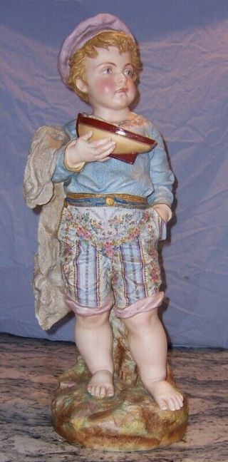 Antique Heubach Germany Very Large 28 Inch Boy With Sailboat Figurine